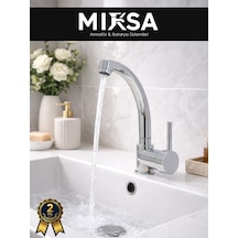 Armut Kuğu Borulu Banyo Lavabo Bataryası Çeşmesi Musluğu Çift Su Girişli Krom