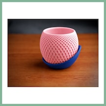 Bşkvirgo 3d Baskı Küre Saksı - Kafes Dokulu İki Parçalı Dekoratif Saksı - Pembe-mavi Bsk2026 Standart