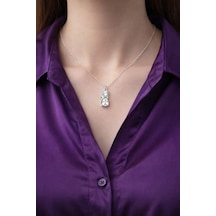 Çekirdekjewelry Kedi Tasarımlı 925 Ayar Gümüş Zirkon Taşlı Şık Kadın Kolyesi Gümüş