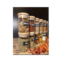 12'li Etiketli Bambu Vakumlu Kapaklı Cam 180ml Baharatlık Takımı Etiketli Baharatlık Set Diğer
