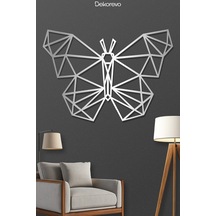 Geometrik Kelebek - Metal Duvar Tablosu - Gümüş - 21 X 30 Cm