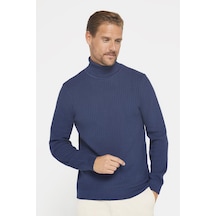 Slim Fit Tam Boğazlı Tüylenme Yapmayan Erkek Lacivert Kazak-29513 Lacivert
