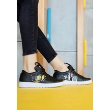 Kadın Vegan Deri Siyah Sneakers - Warner Bros Best Of Tweety And Sylvester Tasarım Çok Renkli