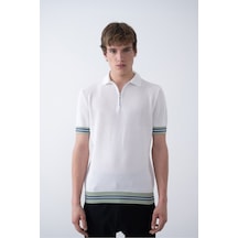 Baselco Triko Polo Yakalı T-shirt - Premium Ribana Detaylı Beyaz