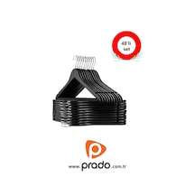 48 Adet Ahşap Görünümlü Plastik A Kalite Siyah Elbise Askısı