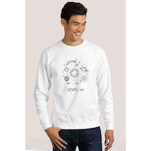 Gezegenler Baskılı Beyaz Erkek Örme Sweatshirt (530947324)