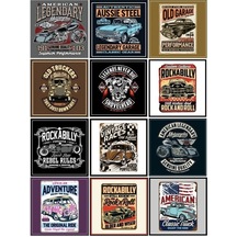 Retro Car Poster Sticker 12 Parça Telefon, Tablet, Defter, Laptop Sticker