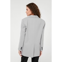 Gri Kadın Düğmeli Blazer Ceket 001