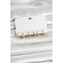 Pirinç Gold Renk Halka Kadın Küpe Seti Çok renkli 48222538