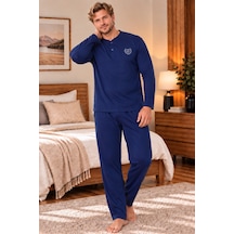 Free Beka Uzun Kollu Yakası Düğmeli Süprem Kumaş Erkek Büyük Beden Pijama Takımı Siyah