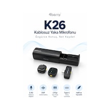K26 Kablosuz Yaka Mikrofonu Type-c Çift Mikrofon Gürültü Azaltma Şarj Kutulu Vlog Röportaj Mikrofonu