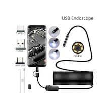 3'ü 1 Arada Endeskop Kamera Mikrofon Usb Ve Tip-c 6 Led Su Geçirmez 10 Metre Borescope Yılan Kamera Siyah 5 Metre
