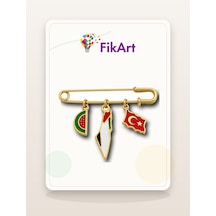Fikart Türkiye Filistin Üçlü Sallantılı Çengelli İğne Broş Çok Renkli