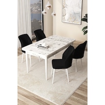 Canisa Concept Arp Serisi 70x110 Sabit Mutfak Masası Takımı Beyaz Mermer Desen Masa 4 Siyah Sandalye Masa Beyaz/ Sandalyeler Siyah