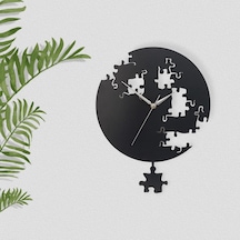 Cajuart Siyah Puzzle Desenli Modern Sallanan Sarkaçlı Duvar Saati Siyah