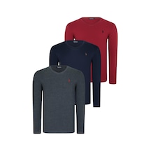 Üçlü Set T8587 Dewberry V Yaka Erkek Sweatshırt-lacivert-antrasit-bordo Lacivert-antrasit-bordo