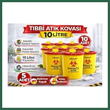 Bezos Atık Kovası 10 Litre 10 Adet Kapaklı Atık Kutusu Enfekte Atık Kovası Seti Bzs01