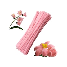 25 Adet Açık Soft Pembe Şönil , Çiçek Yapımına Uygun Tüylü Tel, 30 Cm 6 Mm