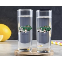 Kişiye Özel Renkli Baskılı Retro Otomobil Tasarımlı İkili Vodka Bardağı-3 Sarı