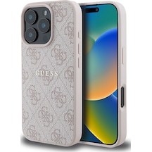 Apple iPhone 16 Pro Uyumlu Kılıf Guess Lisanslı Magsafe Şarj Özellikli 4g Desenli Yazı Logolu Kapak Pembe