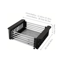 Siyah 1 Adet Drenaj Rafı, Paslanmaz Çelik Mutfak Sepeti, Ev Bulaşıklık, Geri Çekilebilir Lavabo Rafı, 8.81 11.22-18.5 3,7 İnç, Dikdörtgen Lavaboya Uygun Siyah