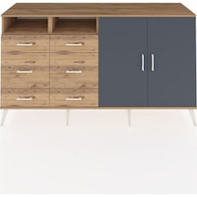 Kronos Konsol 4 Raflı 6 Çekmeceli 2 Kapaklı 176x59x99 Çam-antrasit/çam Antrasıt/atlas Çam - Atlas Çam