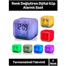 Hediyelik Dekoratif Termometreli Takvimli 7 Renk Değiştiren Dijital Küp Alarmlı Masa Çalar Saat