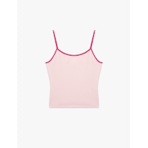 Koton Pamuklu Renk Kontrastlı Slim Fit U Yaka Askılı Bluz Pembe 6sak10236ek Gül