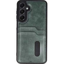 Newface Samsung Uyumlu Galaxy A25 5g Kılıf Sara Kartvizitli Deri Kılıf - Koyu Yeşil Resimdeki