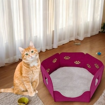 Kedi Yatağı Yuvası Evi Minderli Taşınabilir 3 Mm Keçe Altıgen Tasarım Yuva+minder Fuşya