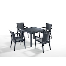 4 Kişilik Antrasit Rattan Bahçe Masa Sandalye Takımı - 90x90 Cm Ş Antrasit