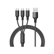Geekyou 3-in-1 Nilon Örgü Şarj Kablosu 2.4a Hızlı Şarj Type-c/micro Usb/iphone Uyumlu 1.2m Siyah Dayanıklı