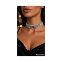 Taşlı Kadın Choker Kolye Çok Sıralı Kristal Taş Detaylı Şık Ve Zarif Tasarım Gümüş - 936018853 Gümüş