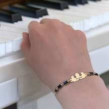 Seda İsmine Özel Siyah Taş Desenli Taç Motifli 14 Ayar Altın Plakalı Hediye Bileklik-510isim Seda