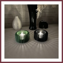 Storeşahin 3d Baskı Modern Çizgili Mumluk - Tealight Mumluk 1 Adet -yeşil Shn0720