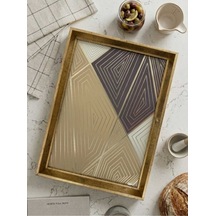 Modern Geometrik Desenli Gold Çerceveli Dekoratif Sunum Tepsisi