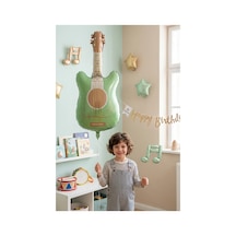Retro Mat Yeşil Gitar Folyo Balon 46x89 Cm Müzik Temalı Doğum Günü Parti Süsü Çok Renkli