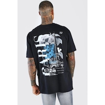 Startmore Siyah Paris Baskılı Oversize Bisiklet Yaka T-shirt Siyah
