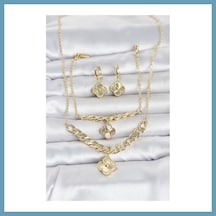 Bezos Gold Renk Pirinç Kolye Bileklik Ve Küpe Seti Mbt06