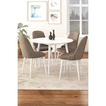 Vilza Beyaz Yuvarlak Mutfak Masası Takımı 4 Sandalye cappicuno