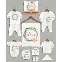 Bebeqon Bbqn1004 İsme Özel 11'li Organik Hastane Çıkışı Beyaz - Yeşil