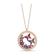 Kadın Kelebek Çemberi 925 Ayar Gümüş Kolye Rose Gold