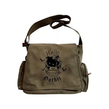 Hello Gothic Baskılı Unisex Yeşil Postacı Çantası
