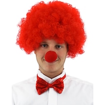 Parti Aksesuar Kırmızı Renk Kıvırcık Afro Bonus Peruk Takma Saç Kırmızı Burun Seti Çok Renkli