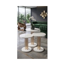 3'lü Yuvarlak Modern Sehpa Altay Gold - Beyaz Çok Renkli