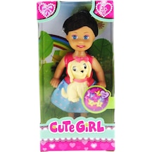 Cute Girl Sarı Köpekli Ve Kumral Mini Bebek