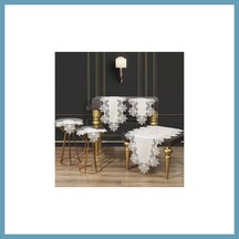 Bezos Çeyizlik Kayla Model Krem-gold 5 Parça Keten Dantelli Runner Seti Modern Salon Takımı Mbt06