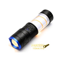 30w 3000 Lümen Zoomlu Şarj Edilebilir El Feneri & Kamp Lambası - Powerbank Özellikli 12 Modlu Siyah