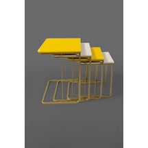 Tekerleksiz - Vegas Zigon Sehpa 4 Lü - Gold - Sarı - Beyaz