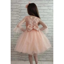 Miço Kids Pulpayetli Bükreş Kollu Tütü Kız Abiye Elbise Pembe